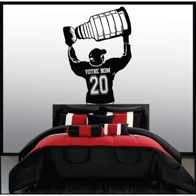 Wall sticker - Hockey player holding Stanley cup to personalize with name and number